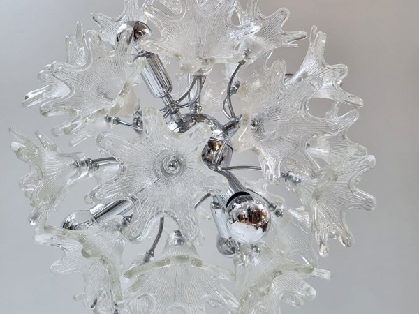 Venini Murano Sputnik glass flower Chandelier Veart Kroonluchter mid-century chroom bloemen Italy vintage 1960s-00007